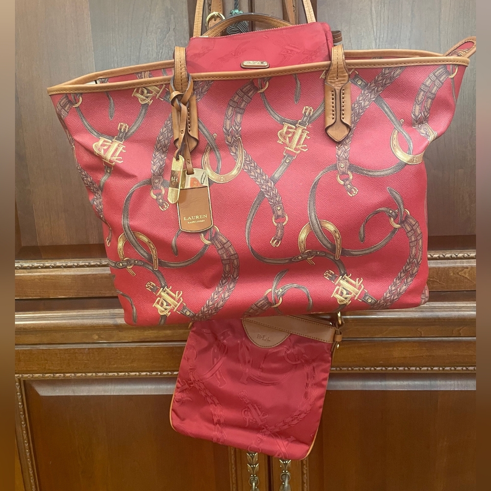 Red and Tan Women's Bag With Crossbody And Wallet